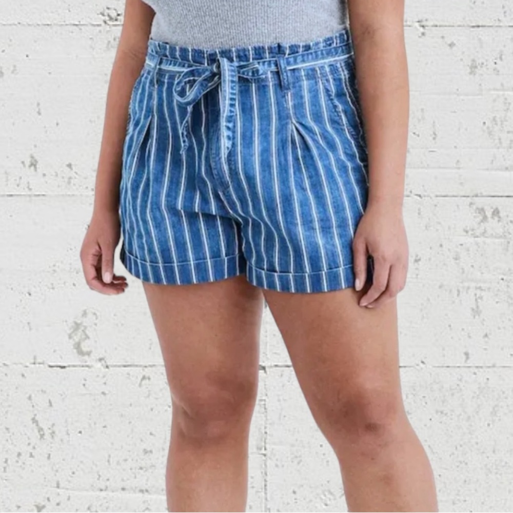 American Eagle Outfitters Striped Paper Bag High-waisted Belted Cuffed Shorts